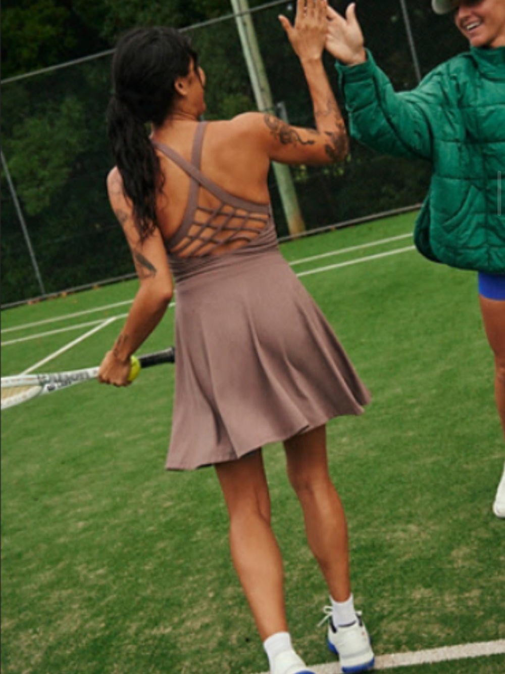 FP Movement by Free People Taupe Strappy-Back Active Mini Dress good karma